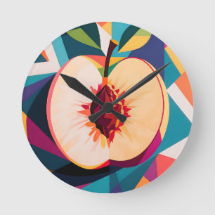 Geometric Peach Slice Abstract Round Clock