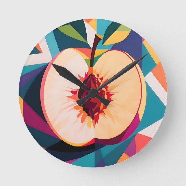 Geometric Peach Slice Abstract Round Clock (Front)