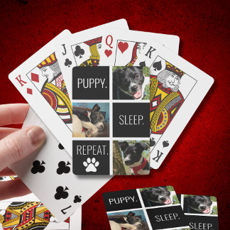 Geometric Pet Photo Puppy Lover's Black and White Playing Cards