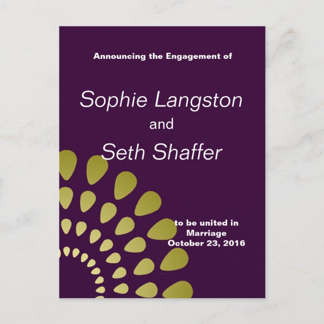 Geometric Petal Pattern in Gold Blank Announcement Postcard (Front)
