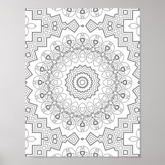 Geometric Petal Ring Coloring Page Artwork Design Poster (Front)