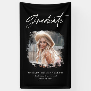 Geometric photo black white graduation party banner