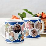 Geometric Photo Collage 9 Picture Blue Large Coffee Mug<br><div class="desc">Create your own geometric photo collage using 9 of your favourite family photos. The photo template is set up for you to add your pictures, working in rows from left to right, to form a honeycomb pattern. The hexagon design is blue and white - please browse my store for more...</div>