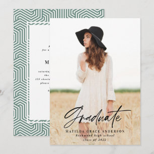 Geometric photo sage green graduation party invite