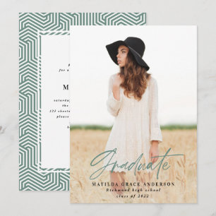 Geometric photo sage green graduation party invite