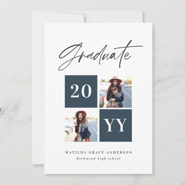 Geometric photo typography graduation announcement (Front)
