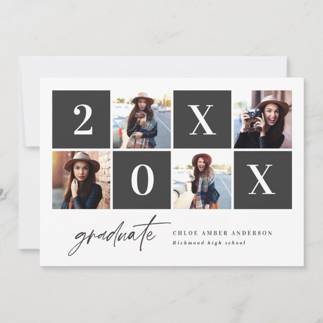 Geometric photo typography graduation announcement (Front)