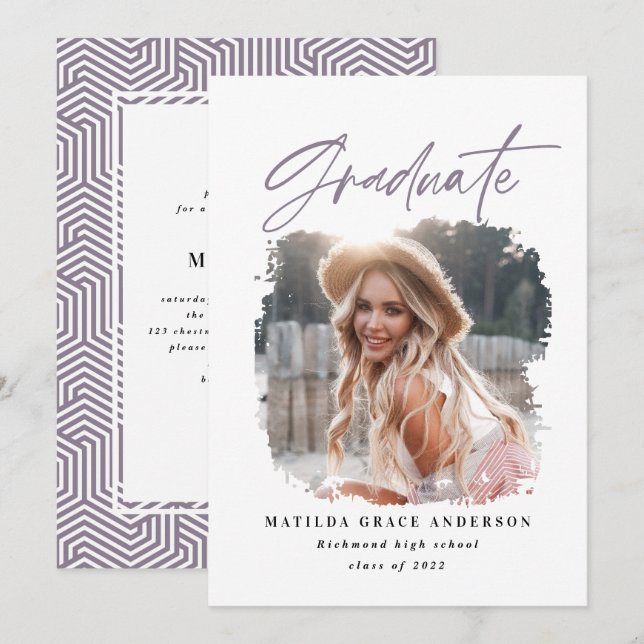 Geometric photo typography graduation party invite (Front/Back)