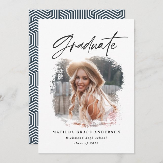 Geometric photo typography graduation party invite (Front/Back)