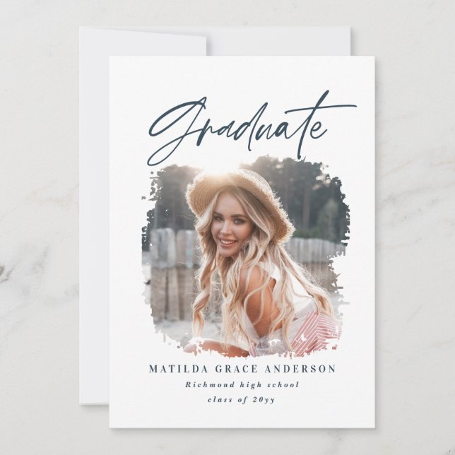 Geometric photo typography graduation party invite (Front)
