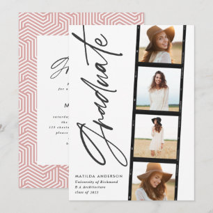 Geometric photo typography pink graduation party a announcement