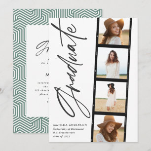 Geometric photo typography sage green graduation announcement