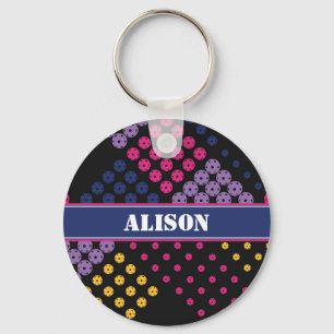 Geometric pickleball pattern, with name key ring