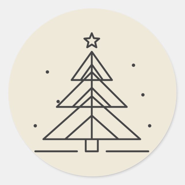 Geometric Pine Minimal Christmas Linework Classic Round Sticker (Front)