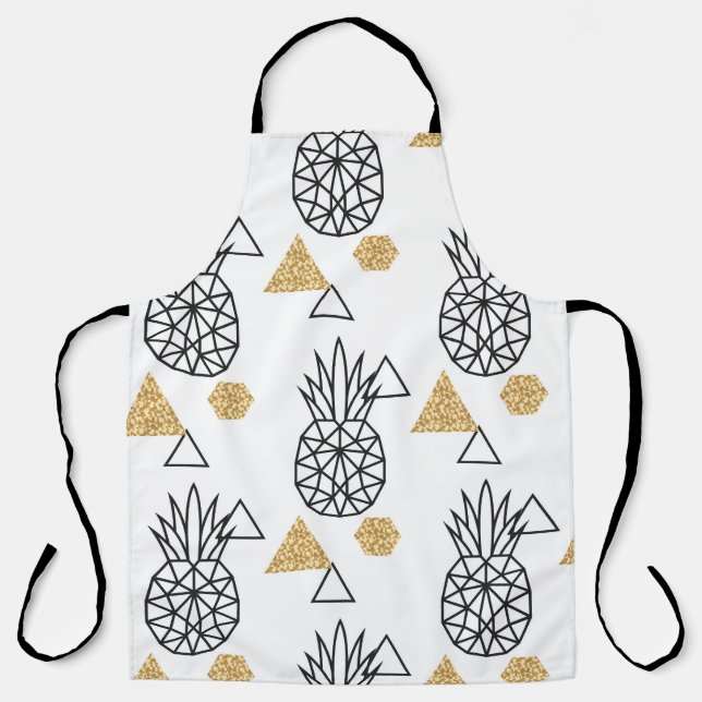 Geometric Pineapple Gold Dots Pattern. Apron (Front)