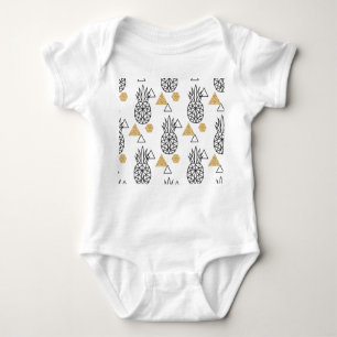 Geometric Pineapple Gold Dots Pattern. Baby Bodysuit