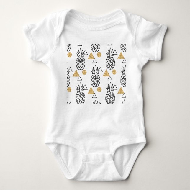 Geometric Pineapple Gold Dots Pattern. Baby Bodysuit (Front)
