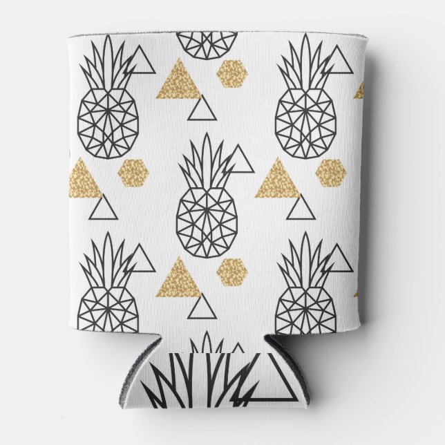 Geometric Pineapple Gold Dots Pattern. Can Cooler (Front)
