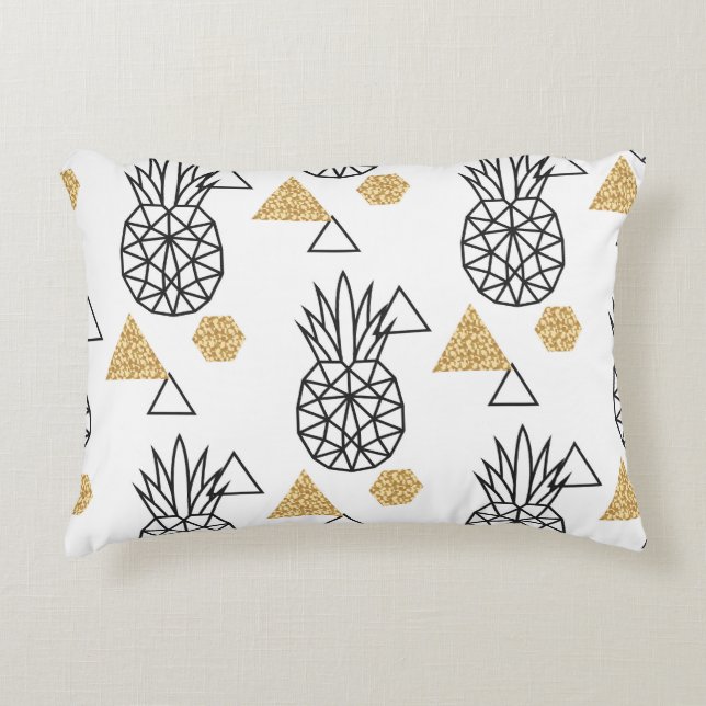 Geometric Pineapple Gold Dots Pattern. Decorative Cushion (Front)