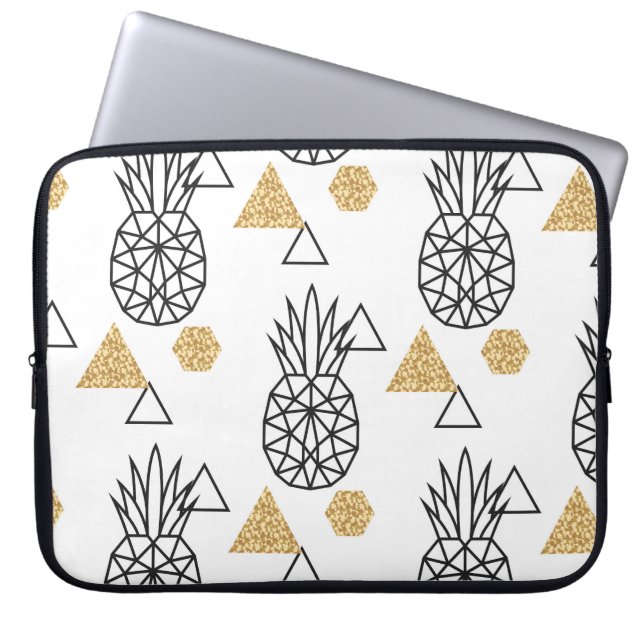 Geometric Pineapple Gold Dots Pattern. Laptop Sleeve (Front)