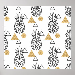 Geometric Pineapple Gold Dots Pattern. Poster