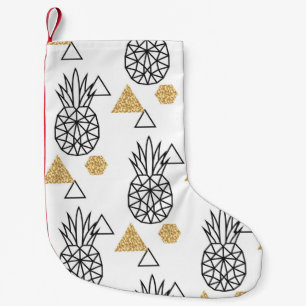 Geometric Pineapple Gold Dots Pattern. Small Christmas Stocking