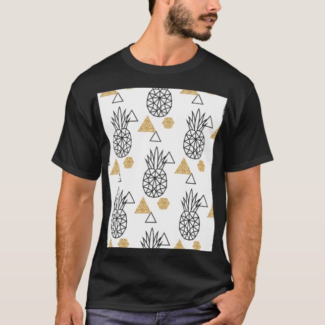 Geometric Pineapple Gold Dots Pattern. T-Shirt (Front)