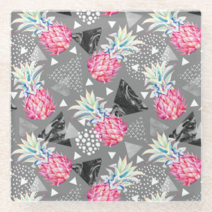 Geometric Pineapple Textured Pattern Glass Coaster