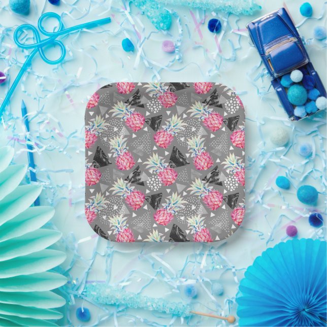 Geometric Pineapple Textured Pattern Paper Plate (Party)