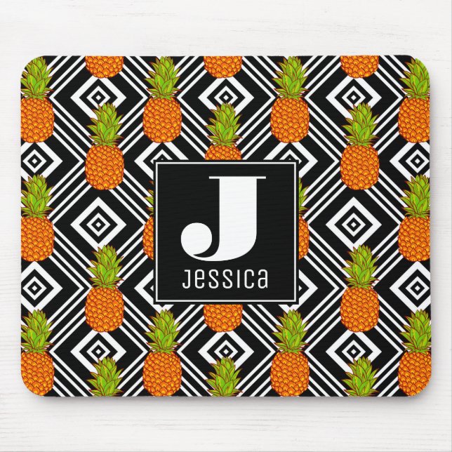 Geometric Pineapples | Monogram Mouse Pad (Front)