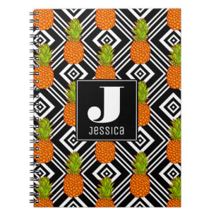 Geometric Pineapples Monogram Spiral Notebook