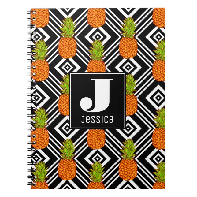 Geometric Pineapples | Monogram Spiral Notebook (Front)