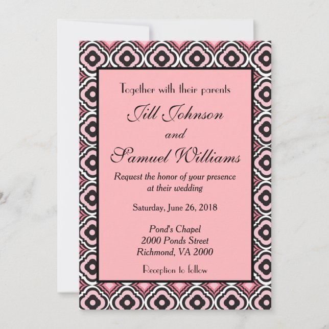 Geometric Pink and Black Modern Wedding Invitation (Front)