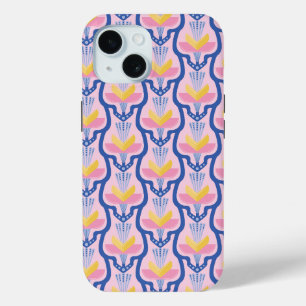 Geometric Pink and Blue Floral iPhone 15 Case