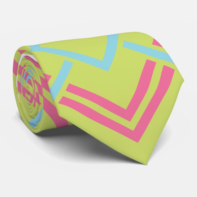 Geometric Pink and lime Vintage Wedding Tie (Rolled)