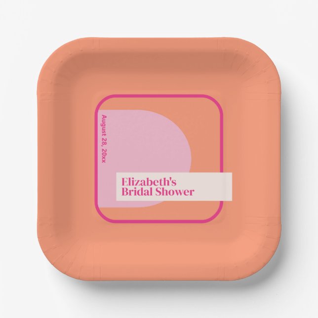 Geometric Pink and Orange Paper Plate (Front)