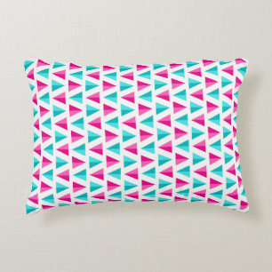 Geometric Pink & Aqua Blue Triangles Pattern Decorative Cushion