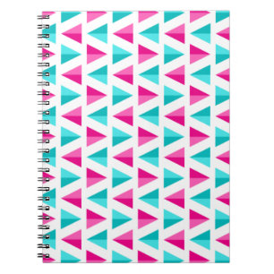 Geometric Pink & Aqua Blue Triangles Pattern Notebook