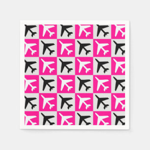 Geometric Pink Aviation Jets Aeroplane Napkin