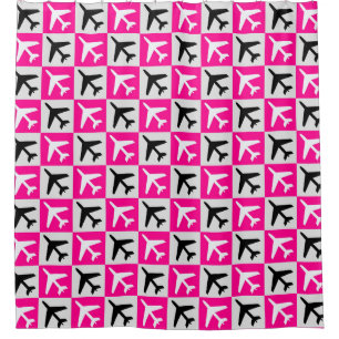Geometric Pink Aviation Jets Aeroplane Shower Curtain