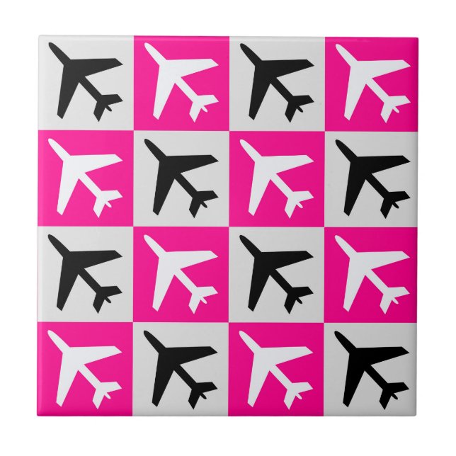 Geometric Pink Aviation Jets Aeroplane Tile (Front)