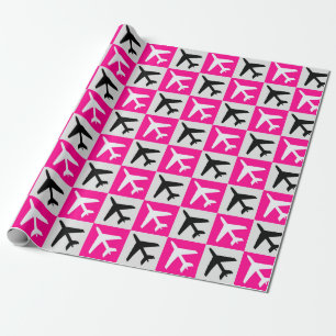 Geometric Pink Aviation Jets Aeroplane Wrapping Paper