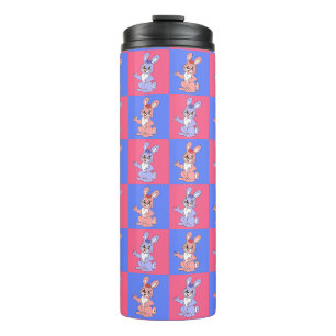 Geometric Pink Blue Bunny Rabbit Pattern  Thermal Tumbler