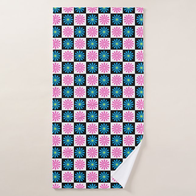 Geometric Pink Blue Floral Pattern   Bath Towel (Bath Towel)