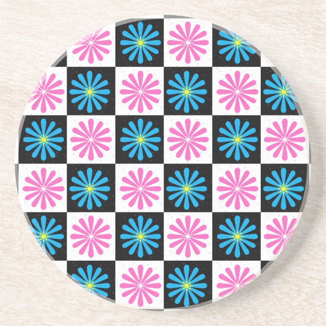 Geometric Pink Blue Floral Pattern   Coaster (Front)
