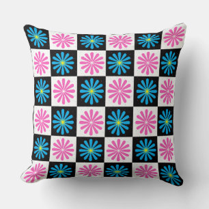 Geometric Pink Blue Floral Pattern Cushion