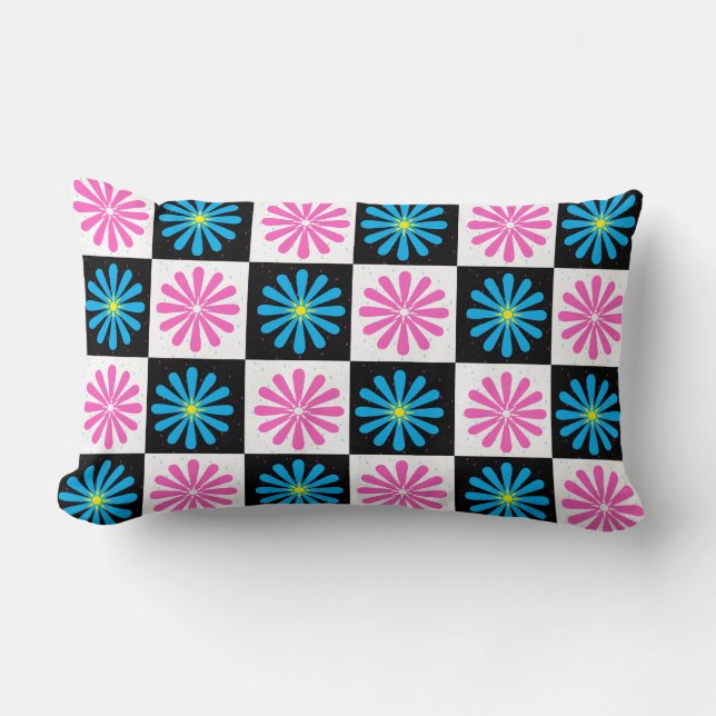 Geometric Pink Blue Floral Pattern   Lumbar Cushion (Front)