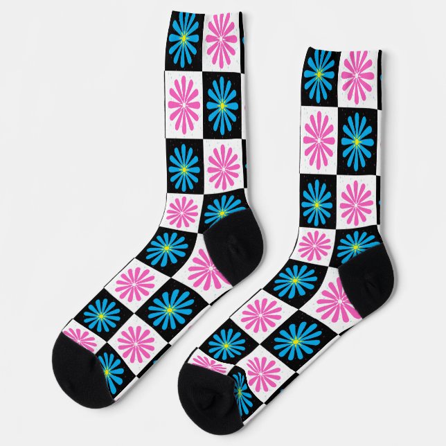 Geometric Pink Blue Floral Pattern   Socks (Left)