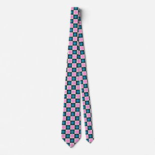 Geometric Pink Blue Floral Pattern Tie