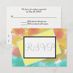 Geometric Pink Blue Yellow Watercolor RSVP Card
